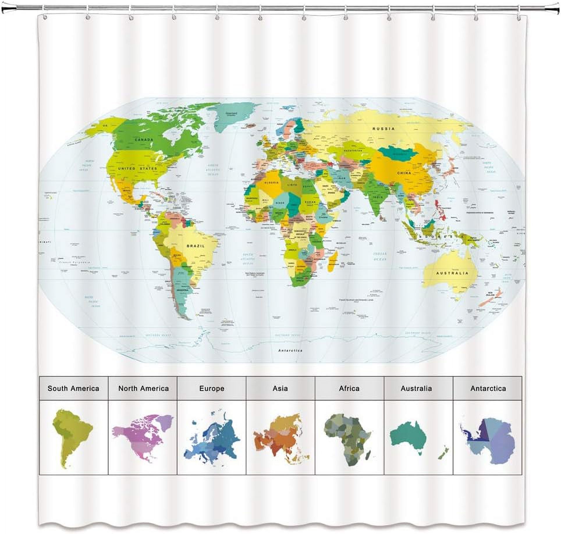 World Map Shower Curtain Geography Countries Capital Cities Map with ...