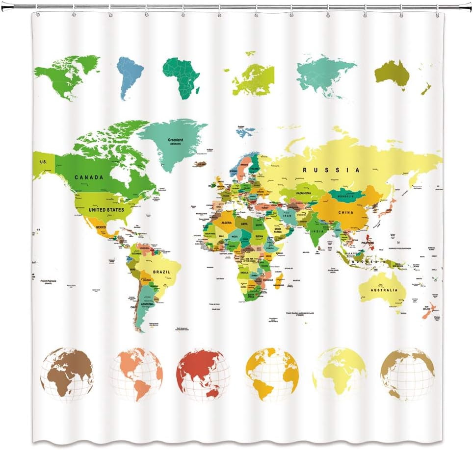 World Map Shower Curtain Geography Countries Capital Cities Map with ...