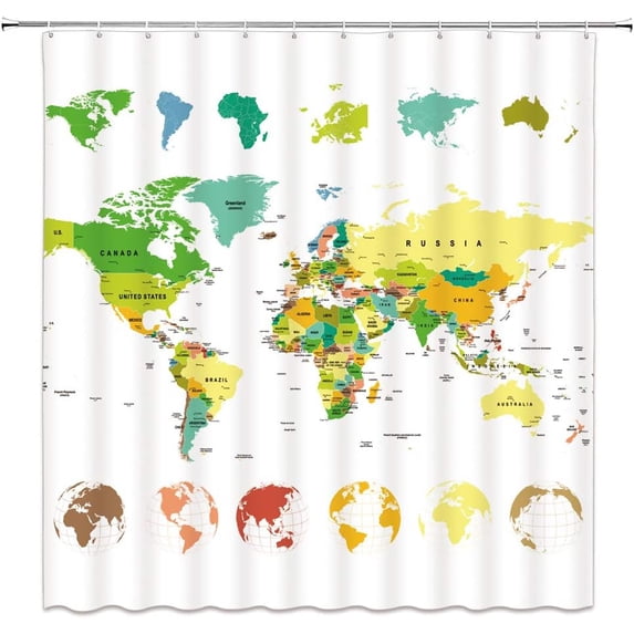 World Map Shower Curtain Geography Countries Capital Cities Map with ...