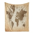 thumbnail image 1 of World Map Soft Flannel Fleece Blanket, Illustration of Continents of Earth Vintage Style Arrangement with Ombre Effect, Cozy Plush for Indoor and Outdoor Use, 50" x 70", Coffee Beige, by Ambesonne, 1 of 6