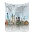 thumbnail image 1 of World Map Soft Flannel Fleece Blanket, Landmarks All over Globe Eiffel Pisa Big Ben Collesium Lady Liberty and Pyramid, Cozy Plush for Indoor and Outdoor Use, 70" x 90", Multicolor, by Ambesonne, 1 of 6