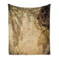 thumbnail image 1 of World Map Soft Flannel Fleece Throw Blanket, Old Chart Cartography Showing Ocean Compass Location Retro Journey, Cozy Plush for Indoor and Outdoor Use, 60" x 80", Sand Brown Olive Green, by Ambesonne, 1 of 5