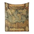 thumbnail image 1 of World Map Soft Flannel Fleece Throw Blanket, Old Chart Vintage Composition of 16th Century Atlas Print, Cozy Plush for Indoor and Outdoor Use, 70" x 90", Sand Brown Slate Blue, by Ambesonne, 1 of 6