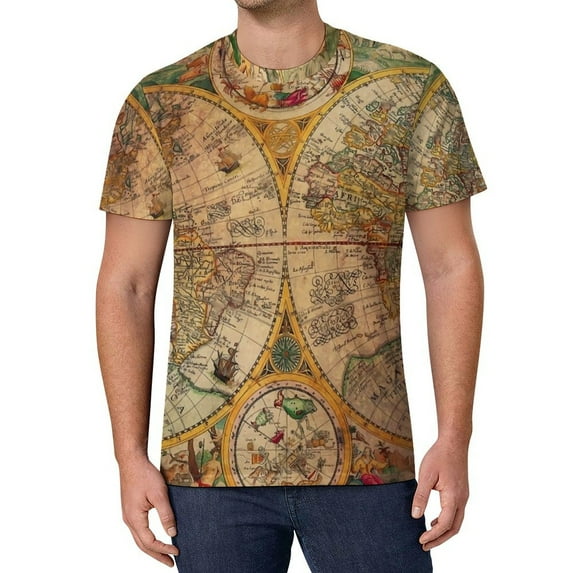 World Map T-Shirt Men Vintage Map of The World 1883 Street Style T Shirts Summer Tee Shirt Short Sle