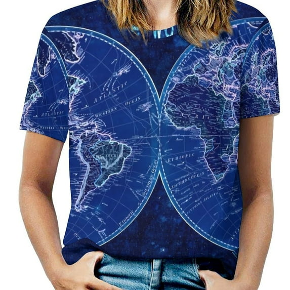 World Map T-Shirt O Neck Vintage Map of The World 1811 Big Size T-Shirts Short Sleeves Classic Tees Female Summer Funny
