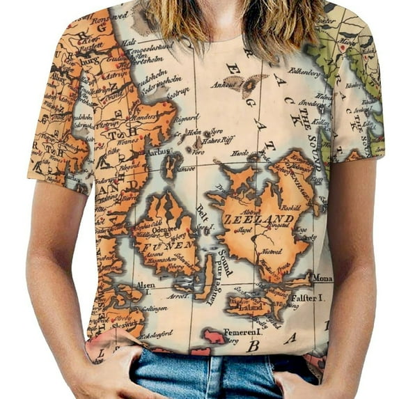 World Map T-Shirt O Neck Vintage Map of The World 1811 Big Size T-Shirts Short Sleeves Classic Tees Female Summer Funny
