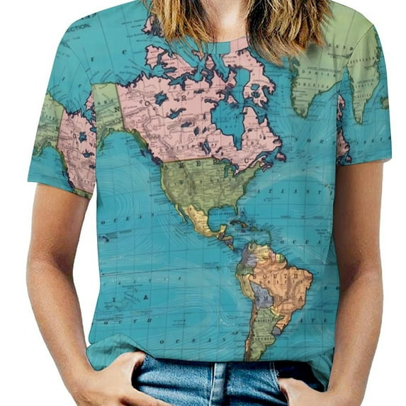 World Map T-Shirt O Neck Vintage Map of The World 1811 Big Size T-Shirts Short Sleeves Classic Tees Female Summer Funny