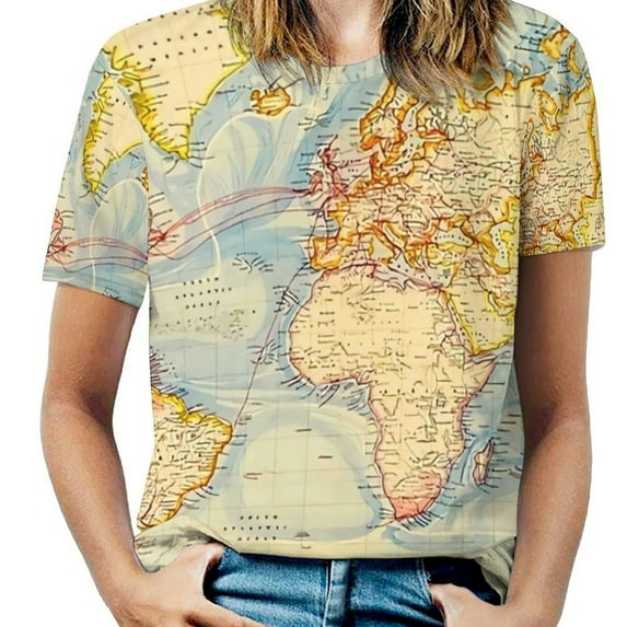 World Map T-Shirt O Neck Vintage Map of The World 8 Big Size T-Shirts Short Sleeves Classic Tees Female Summer Funny Clothes