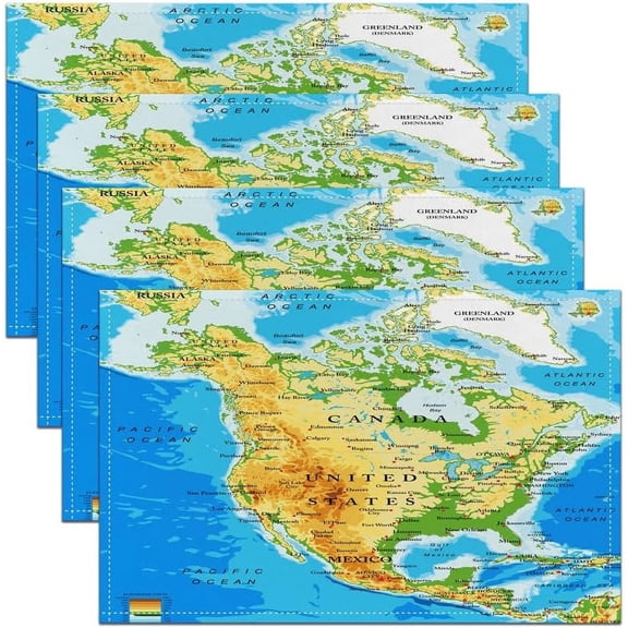 World Map Table Place Mats 18"x12" Topographic Map of The World Placemat for Kitchen Dining Table Decoration Indoor Outdoor Car Reversible Continents Countries Oceans Placemats for Dining Table