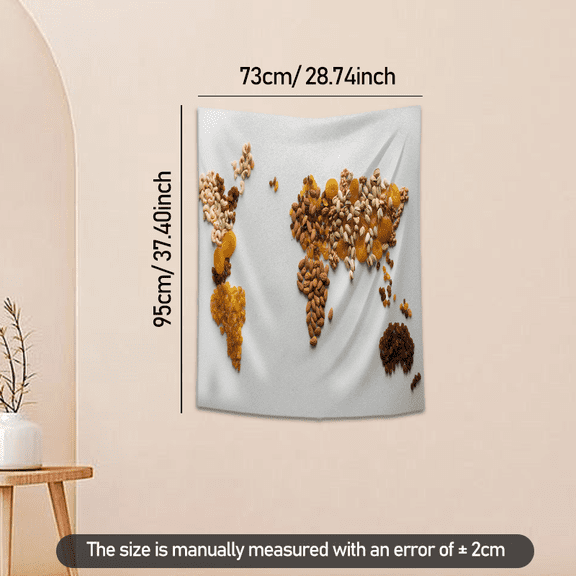 World Map Tapestry 37x29 Inches Nut and Fruit Design Wall Hanging for Bedroom Living Room Decor