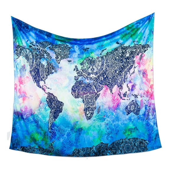 World Map Tapestry Abstract Map Tapestry Colorful Painting World Tapestry Wall Hanging, 51" x 59"
