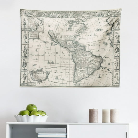 World Map Tapestry, Graphic United States Flag American Federations Stars National Print, Fabric Wall Hanging Decor for Bedroom Living Room Dorm, 2 Sizes, White Red Blue, by Ambesonne