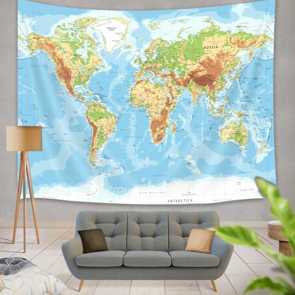 World Map Tapestry Wall Hanging for Kids Student, with Countries and Major Cities Educational Bedroom Living Room Dorm Home Decoration 60X40 Inch, 60.00/'' x 40.00/''