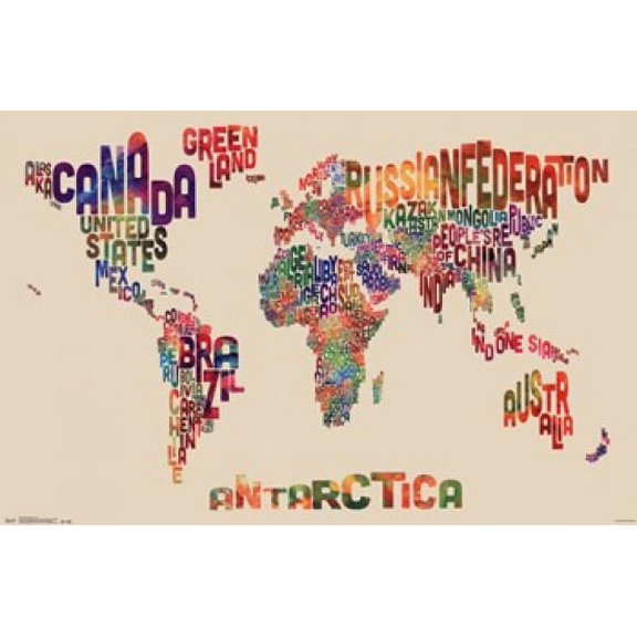 World Map - Text Poster - 22 x 34 inches