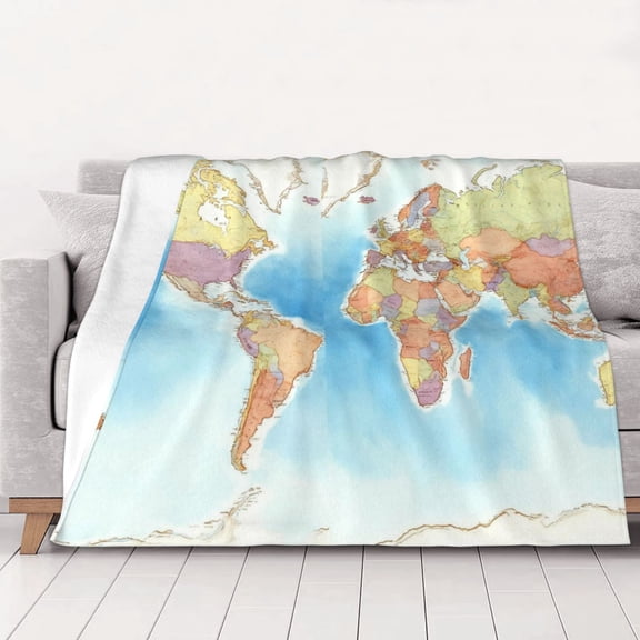 World Map Throws Blanket Fleece Soft Cozy Warm Plush for Travel Chair Bedroom Living Room Sofa 60"x50"