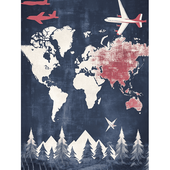 World Map Travel Airplane Canvas Print Wall ArtSuitable for Living RoomBedroomOfficeStudyHotel.