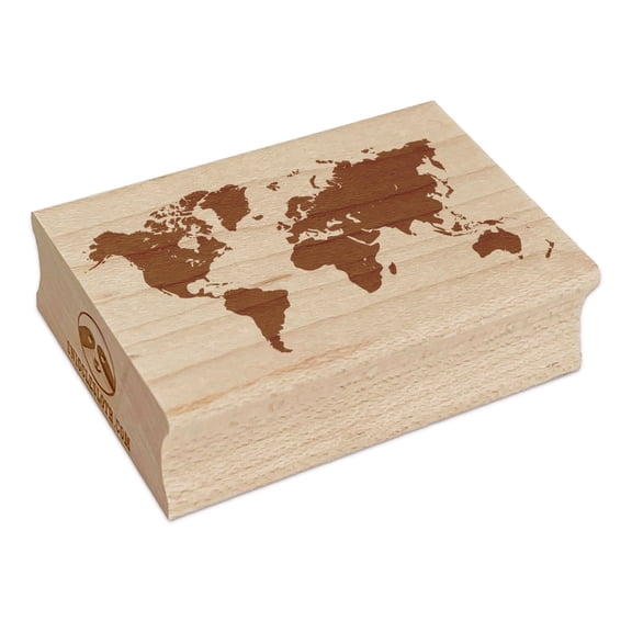 World Map Travel Rectangle Rubber Stamp Stamping Scrapbooking Crafting - Small 1.7in