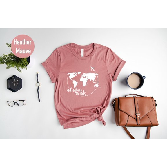 World Map Travel Shirt: Adventure Awaits Tee All Size S-5Xl
