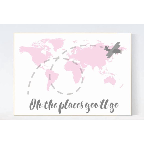 World Map Travel Theme Nursery Decor Wall Art