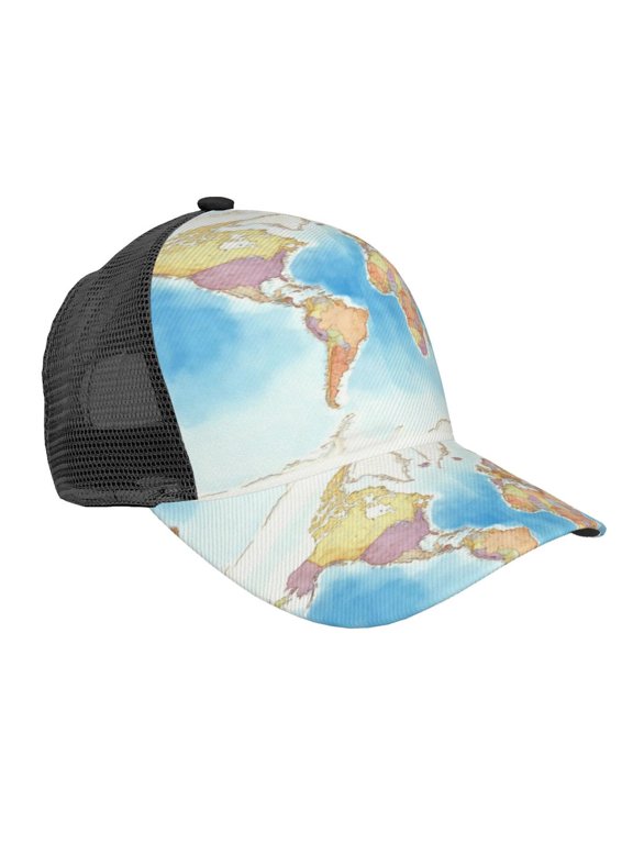 World Map Trucker Hat for Women Men Beach Snapback Baseball Cap