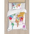 thumbnail image 1 of World Map Twin Size Duvet Cover Set, World Map with Names of the Countries Europe America Africa Asia Graphic Style, Decorative 2 Piece Bedding Set with 1 Pillow Sham, Multicolor, by Ambesonne, 1 of 3