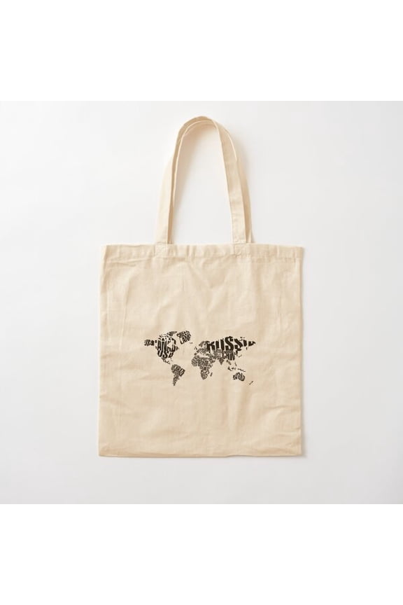 World Map Typography Canvas Tote Bags, Reusable Shopping Bag