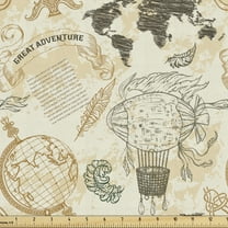 Ambesonne World Map Fabric by the Yard Upholstery, Vintage Globe, 5 Yards, Beige Olive Green