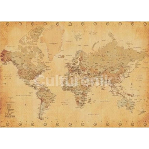 World Map Vintage Poster (54 X 39)