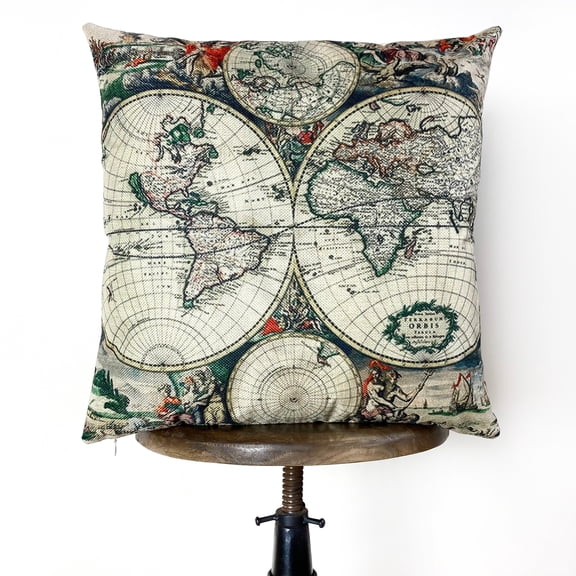 World Map | Vintage' World Map | Map Pillow | Pillow Cover | Throw Pillow | Home Decor | Gift for Men | Wander Lust | Unique Friend Gift