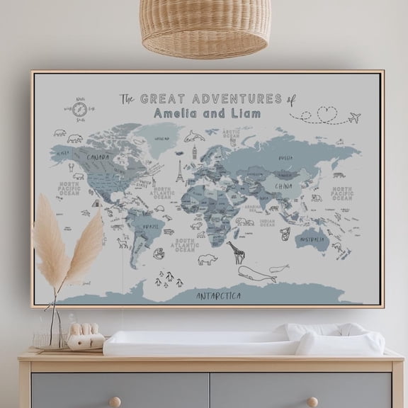 World Map Wall Art, Travel Children Map Print, Unframed Paper Poster 8x10in