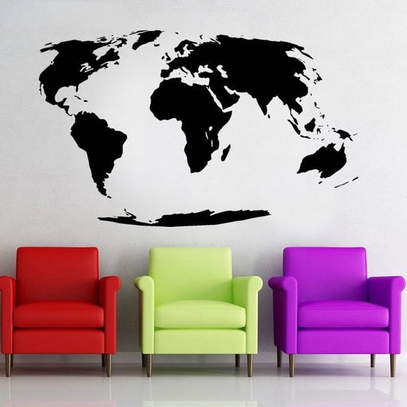 World Map Wall Sticker Globe Earth Planet Continents School Geography Travel Vinyl Decals Home Decor For Living Room Murals 68x42cm