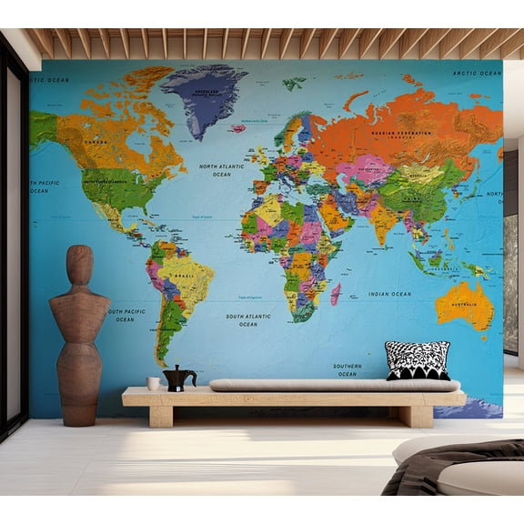 World Map Wallpaper Wall Mural - Colorful Geography