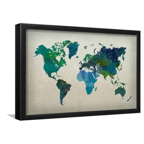 World Map Watercolor Cool, Framed Art Print Wall Art Sold by Art.Com
