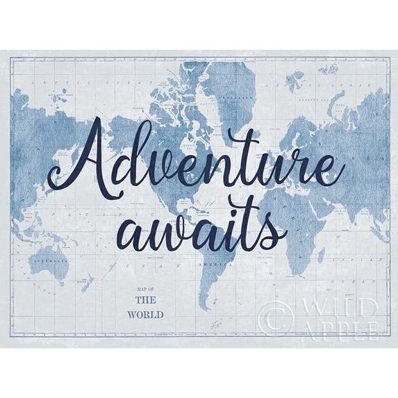 World Map White and Blue v2 Poster Print by Sue Schlabach (36 x 24) # 56324