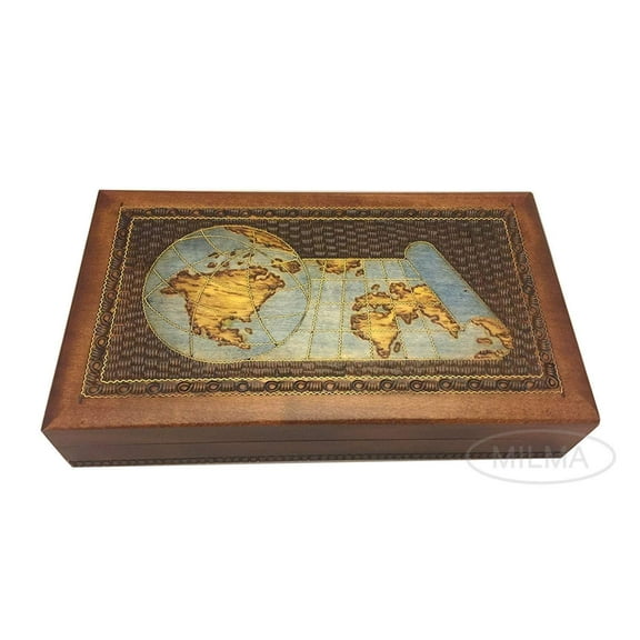 World Map Wooden Box Polish Handmade Keepsake Box Beautiful Decorative Box Gift for Him