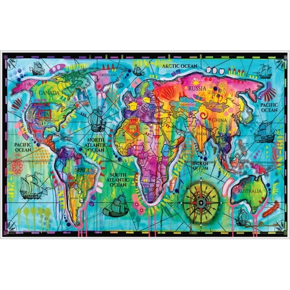World Map by Dean Russo Mini Poster 17.5" x 11" - Laminated