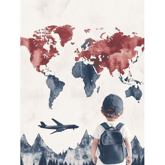 World Map with Airplane Canvas Print/Wall Art Suitable for Living Room Bedroom Office Nursery and TravelThemed Spaces