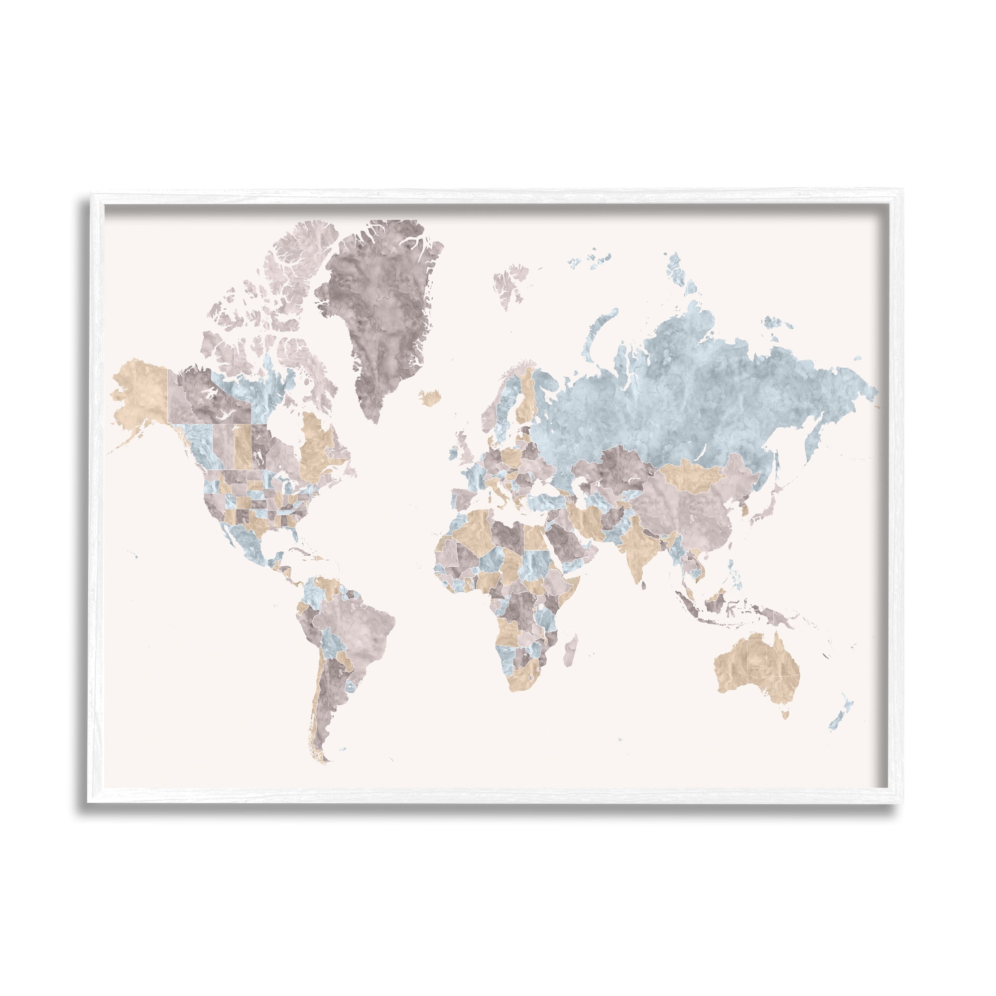 World Map with Borders Contrasting Regional Tones 30 in x 24 in Framed Painting Art Print, by Stupell Home Décor