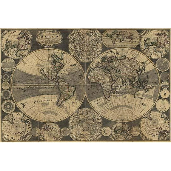 World Map with Planets- Fine Art Canvas Print (20" x 30")
