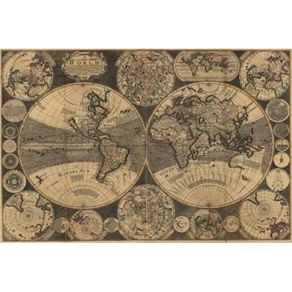 World Map with Planets Poster Print by  W. Godson  (12 x 18)