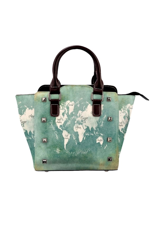 World Maps Rivet Fashion One-Shoulder Women's Handbag Tote Bag