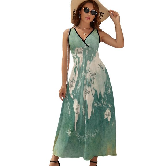 World Maps Sleeveless Dress Dresses Women Summer Evening Dresses Ladies Bohemia Long Dresses