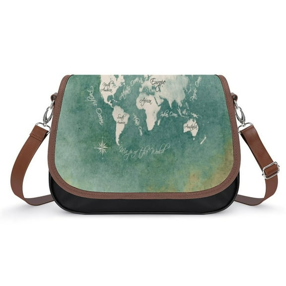 World Maps Vintage Crossbody Bag for Women Medium Leather Hobo Bags Shoulder Bag Classic City Leather Satchels