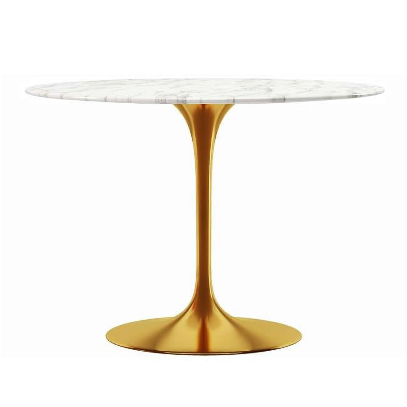 World Mod AL10333 40 in. Rose Round Marble Dining Table, Gold Base