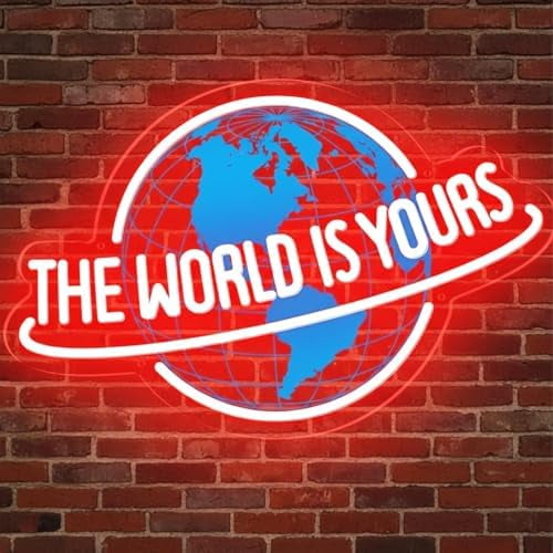 The World is Yours Neon Sign, Dimmable Red Planet LED Neon Light Lamp for Wall Decor, USB Power for Man Cave Home Bar Bistro Club Cafe Wedding Game Room Bedroom Birthday Gift Graduation Party
