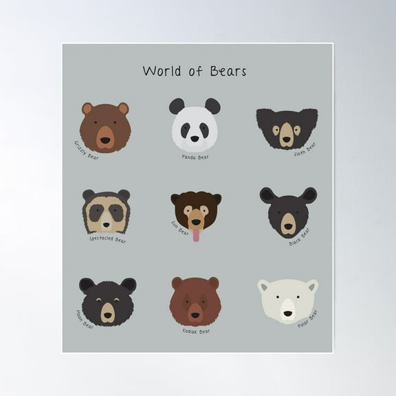 World Of Bears Poster Wall Art, Modern Wall Decor For Living Room Bedroom, 8x12 UNFRAMED