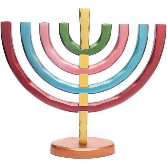 World Of Judaica Yair Emanuel Anodized Aluminum Hanukkah Menorah with Bright Colors