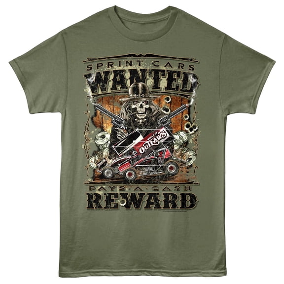World of Outlaws Sprint Cars Wanted Men's T Shirt (MilitaryGreen, Adult3XL)