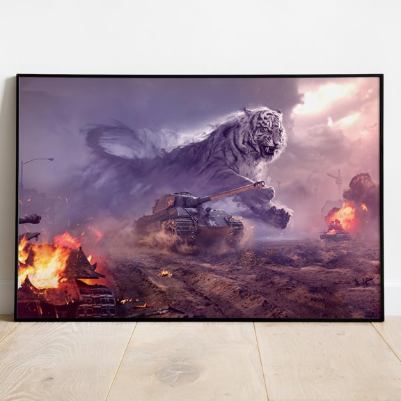 World Of Tanks Game Tiger Tank Wall Art Rolled Print, Stretched Canvas