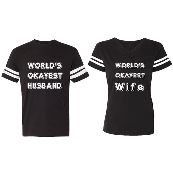World Okyest Husband Wife Matching Couple Cotton Jerseys (Men Black / Women Black) (Men M / Women XL)